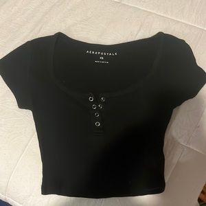 Aeropostale black crop button shirt